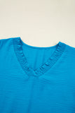 Frill V-Neck Lantern Sleeve Crinkled Blouse- 3 Colors