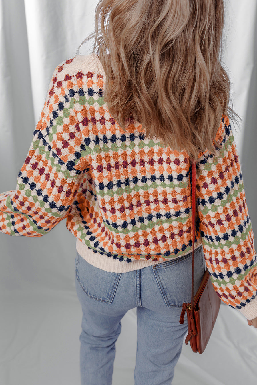 Ivory Multi Dotty Striped Knit Drop Shoulder Sweater