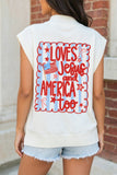 White Patriotic Flag Double Printed Mock Neck Tee