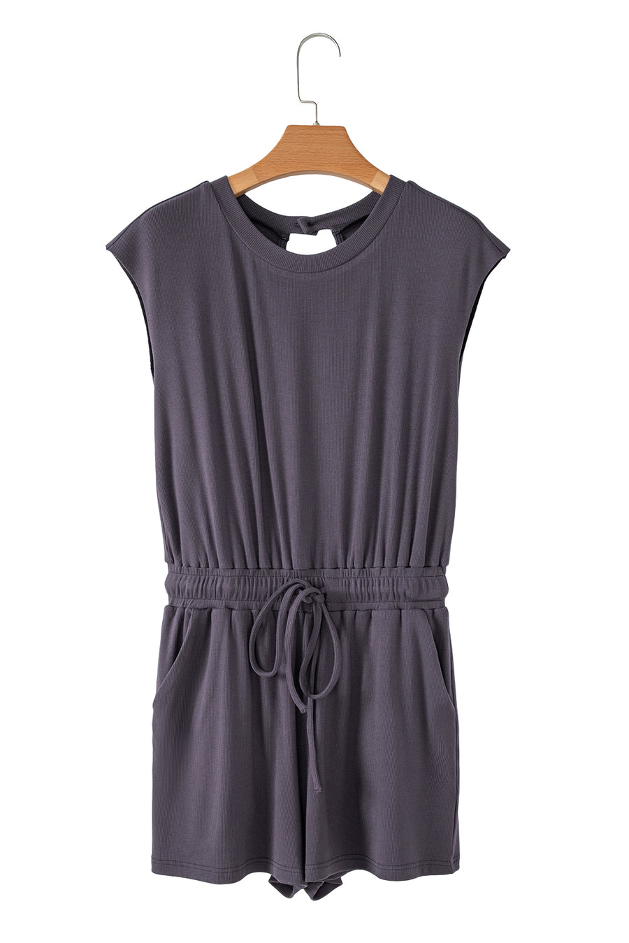 Cut-Out Back Drawstring Knit Romper- 2 Colors