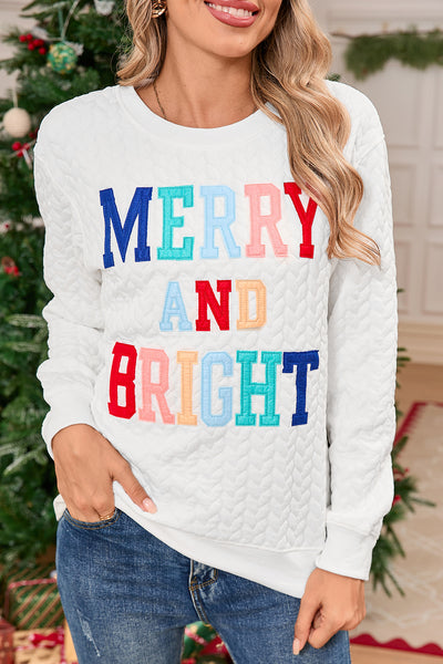 White Chenille Letter Patch Quilted Sweatshirt- 2 Styles