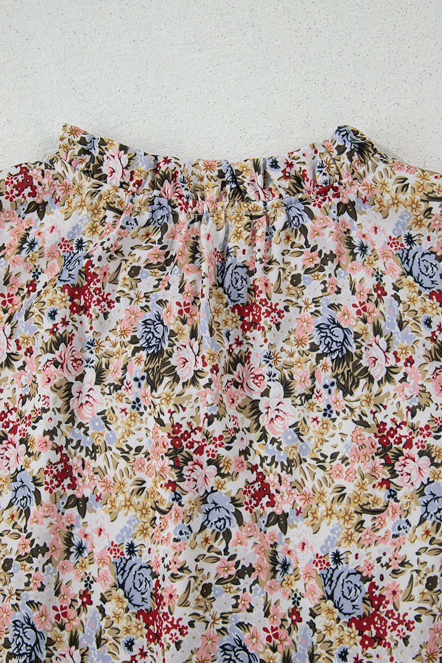 Multicolored Floral Frilled Neck Ruffled Short Sleeve Button-Up Blouse
