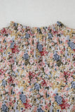 Multicolored Floral Frilled Neck Ruffled Short Sleeve Button-Up Blouse