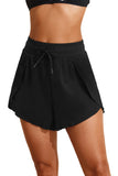 Black High-Waist Drawstring Hidden Pocket Swim Shorts