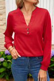 Button-Up V-Neck Long Sleeve Top- 3 Colors