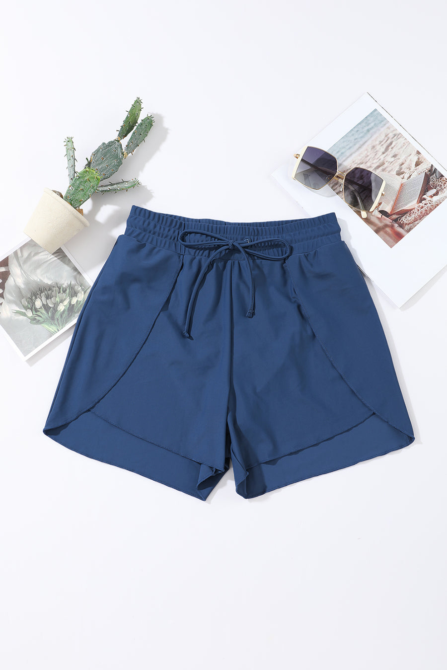 Drawstring Elastic Waist Built-In Brief Swim Shorts- 2 Colors