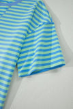 Striped Ribbed Short Sleeve T-Shirt and Shorts Set- 3 Colors
