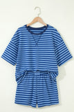 Striped Ribbed Short Sleeve T-Shirt and Shorts Set- 3 Colors