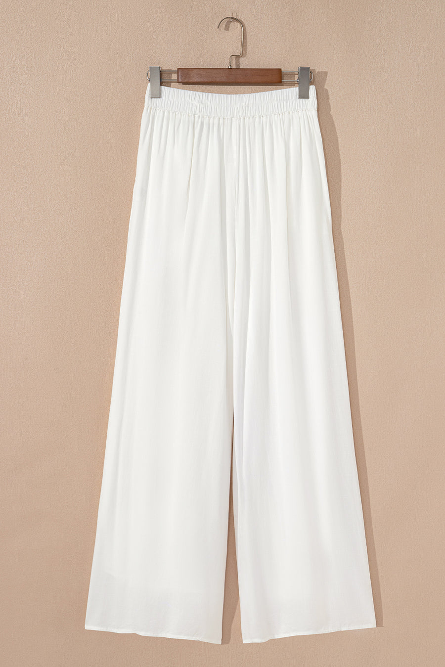 White Pleated Loose Fit Wide Leg Pants