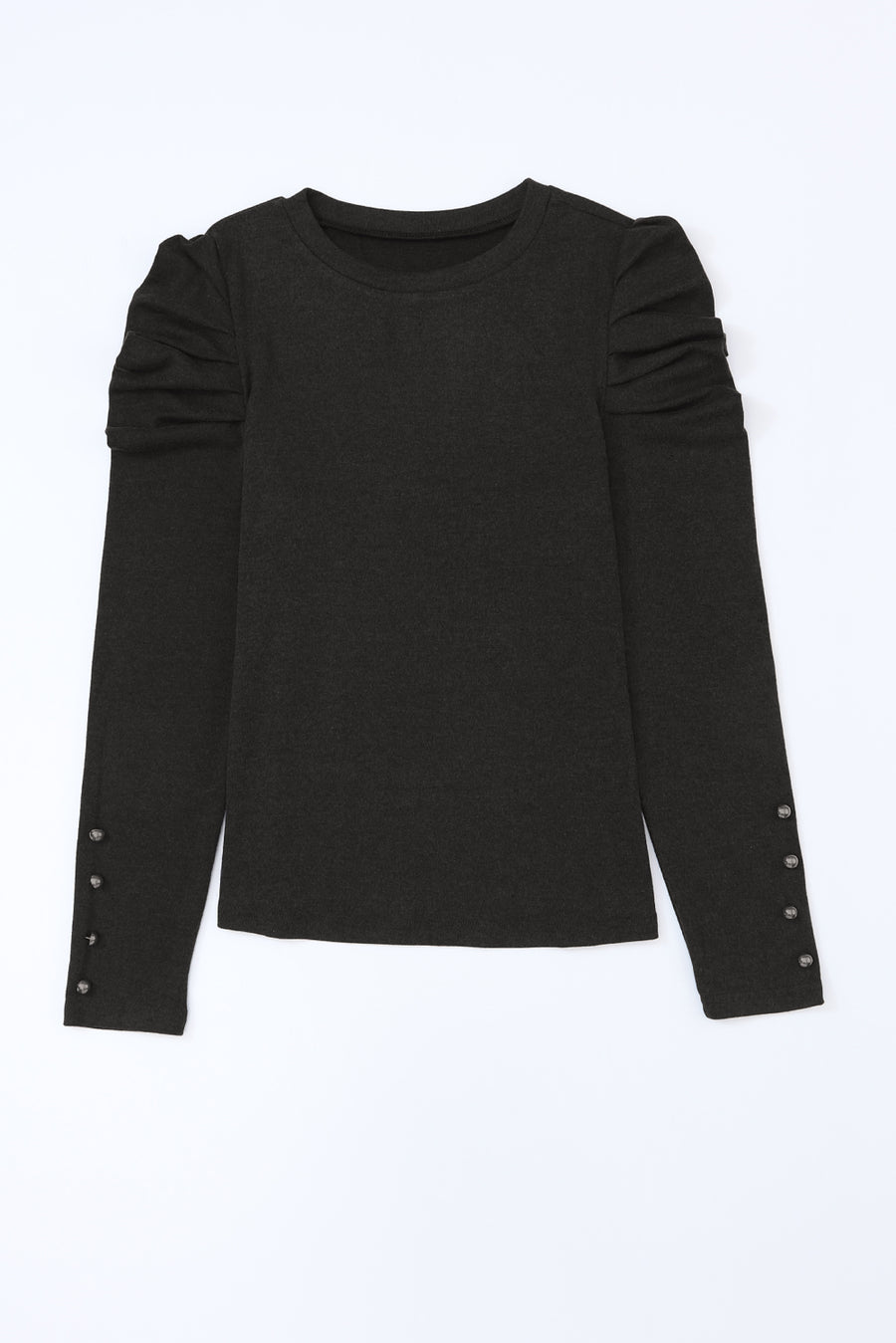 Black Button Cuff Puff Long Sleeve Sheath Top