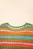 Openwork Side Slit Crew Neck Striped Cover-Up B- 2 Colors