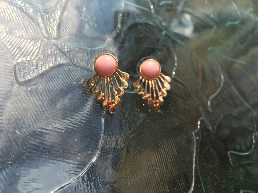 Gold Tone Earring Trio- Pink & Ivory