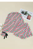 Green Striped Velvet Ribbon Trim Pajama Set