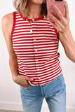 Red Striped Button-Up Ribbed Knit Tank Top