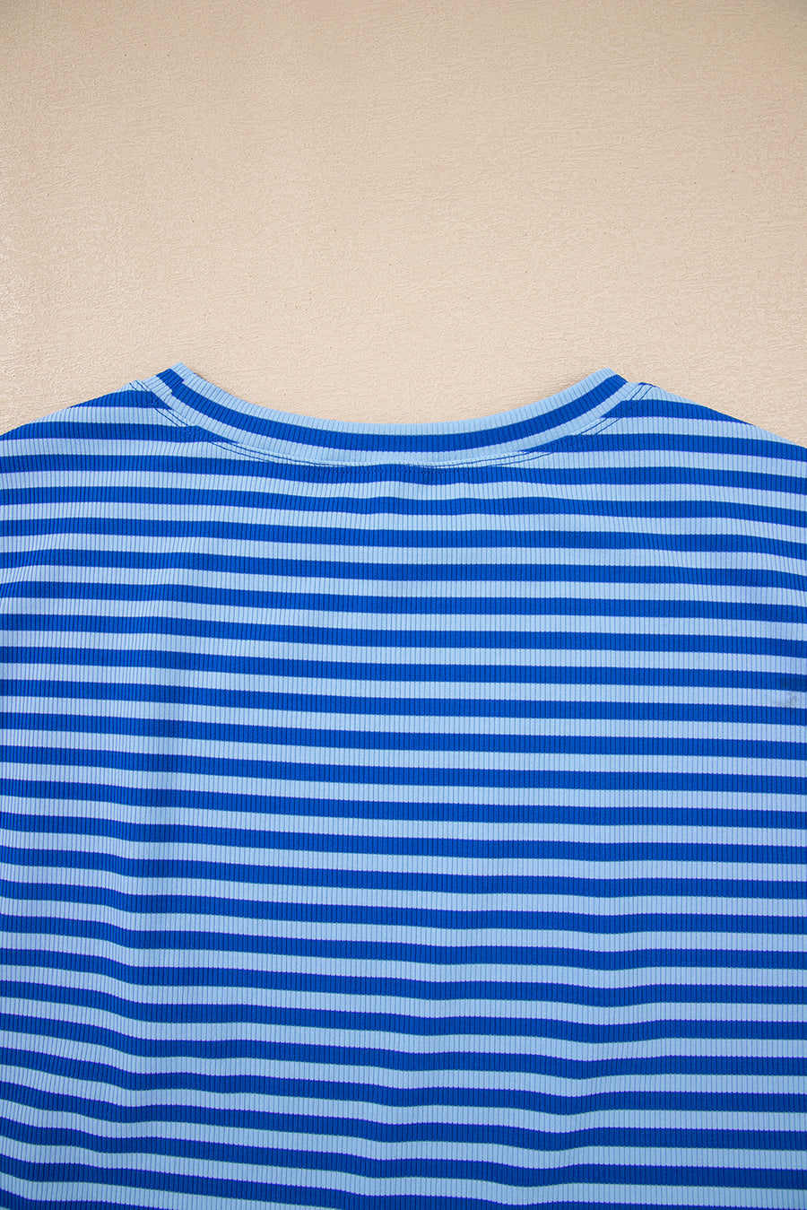 Striped Ribbed Cap Sleeve Crew Neck T-Shirt- 2 Colors