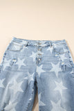 Plus Size Star Print Button Fly Slit Knee Destroyed Jeans