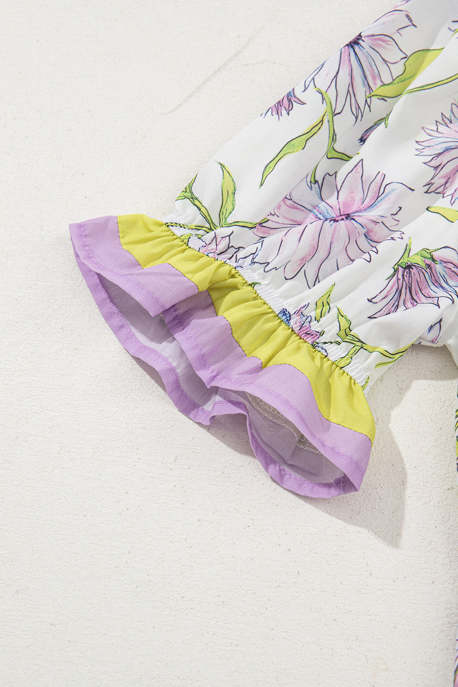 Lavender Floral Frill V-Neck Smocked Peplum Blouse