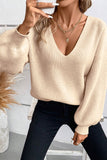 Lantern Sleeve V-Neck Bow Back Sweater- 4 Colors