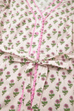 Pink Floral Print V-Neck Scallop Trim Button-Up Short Sleeve Maxi Dress