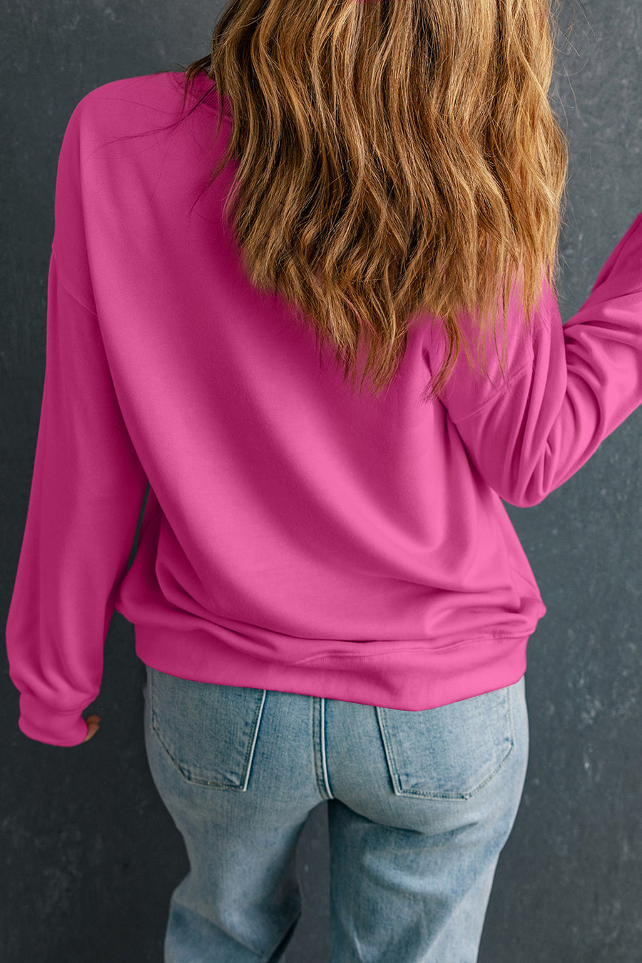 Fuchsia Classic Crew Neck Pullover Sweatshirt