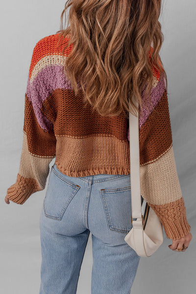 Multicolour Cropped Colorblock Knitted Sweater