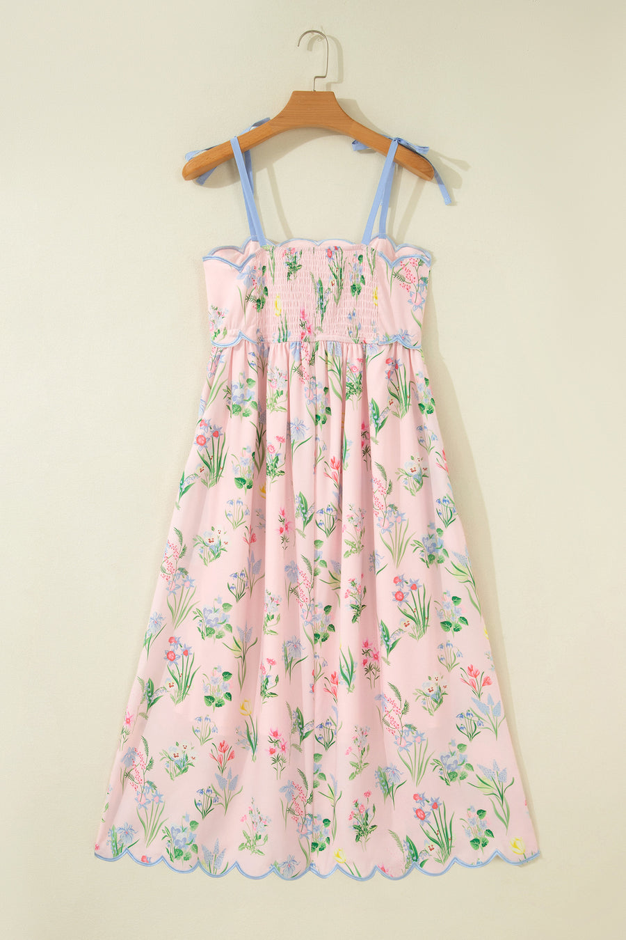 Floral Contrast Trim Tie Strap Midi Dress B