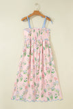 Floral Contrast Trim Tie Strap Midi Dress B