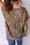 Leopard Print Contrast Trim Short Sleeve Button-Up Shirt