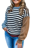 Striped Color Block Patchwork Long Sleeve Sweater