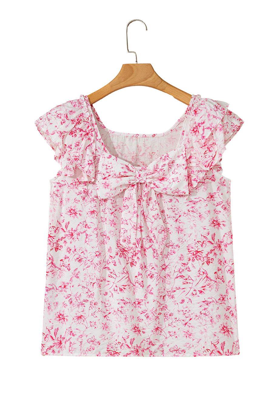 Floral Ruffle Short Sleeve Bow Back Blouse- 2 Colors