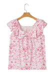 Floral Ruffle Short Sleeve Bow Back Blouse- 2 Colors