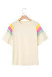 White Color Block Short Sleeve Crew Neck T-Shirt
