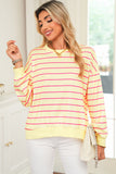 Striped Overlap Back Drop Shoulder Pullover Sweatshirt- 2 Colors