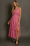 Green Shirred Pleated Square Neck Sleeveless Midi Dress