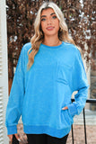 Turquoise Acid Washed Sweatshirt with Pockets