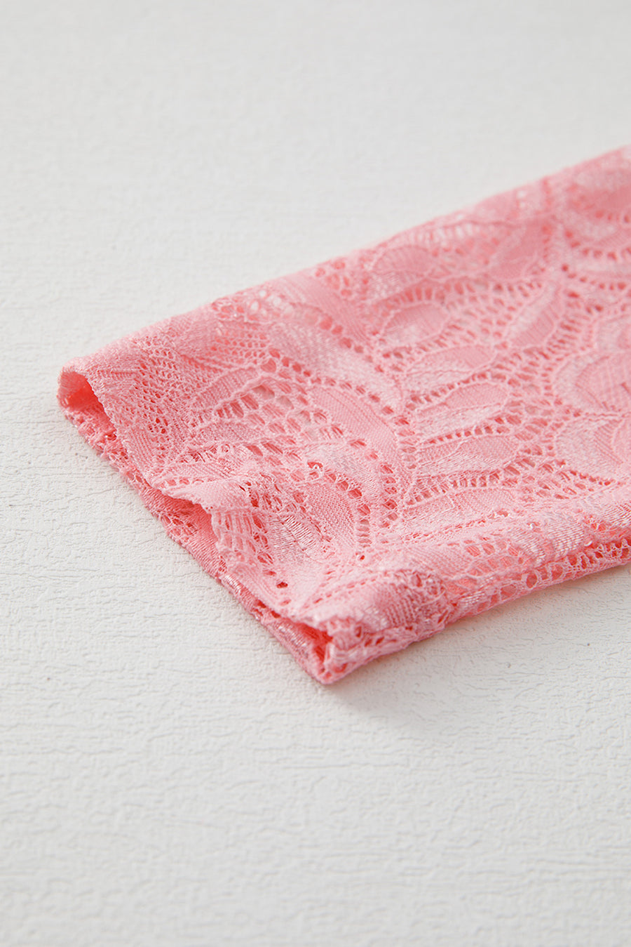 Pink Floral Lace Sheer Long Sleeve Blouse