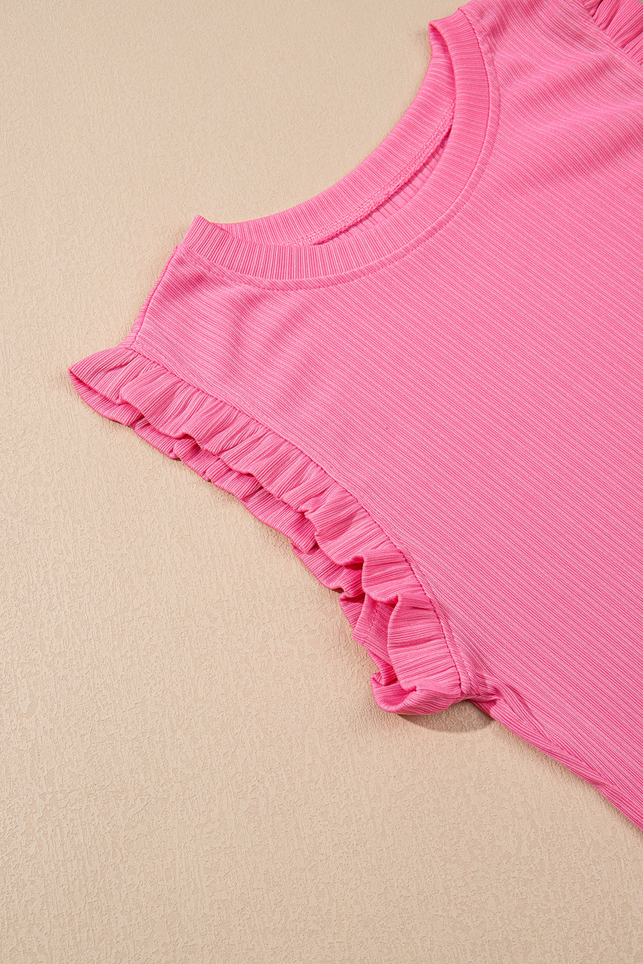 Bright Pink Textured Ruffle Trim Crop Top and Drawstring Skirt Set