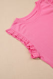 Bright Pink Textured Ruffle Trim Crop Top and Drawstring Skirt Set