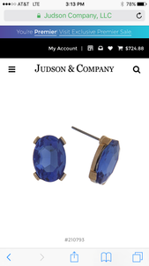 Gold Tone Oval Rhinestone Post Earrings- Sapphire