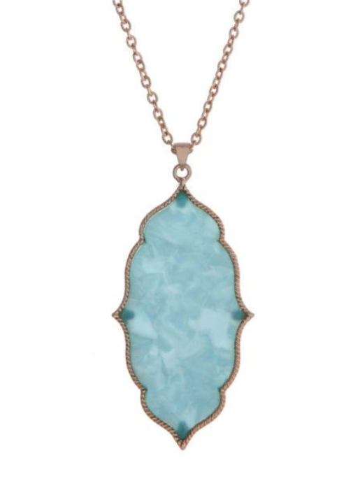 Gold Tone Moroccan Pendant Necklace- Turquoise