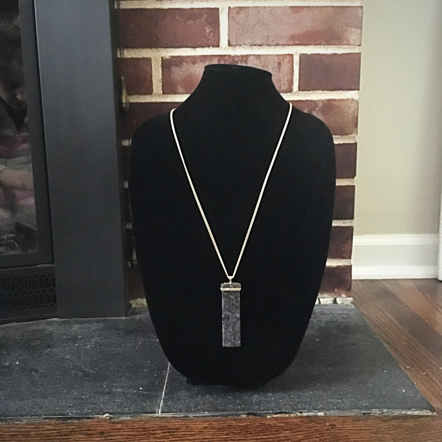 Gold Tone Natural Pendant Necklace with Accent Stones- Black