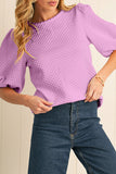 Orchid Textured Crew Neck Puff Sleeve Blouse