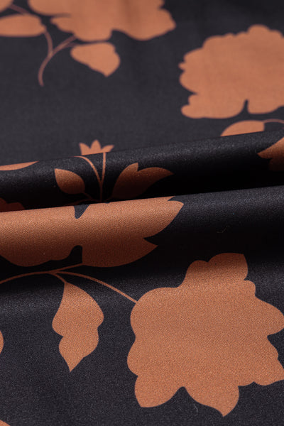 Chestnut Floral Print Frill Neck Bubble Sleeve Blouse