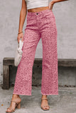 Print Frayed Edge Wide Leg High-Waist Jeans- 7 Styles
