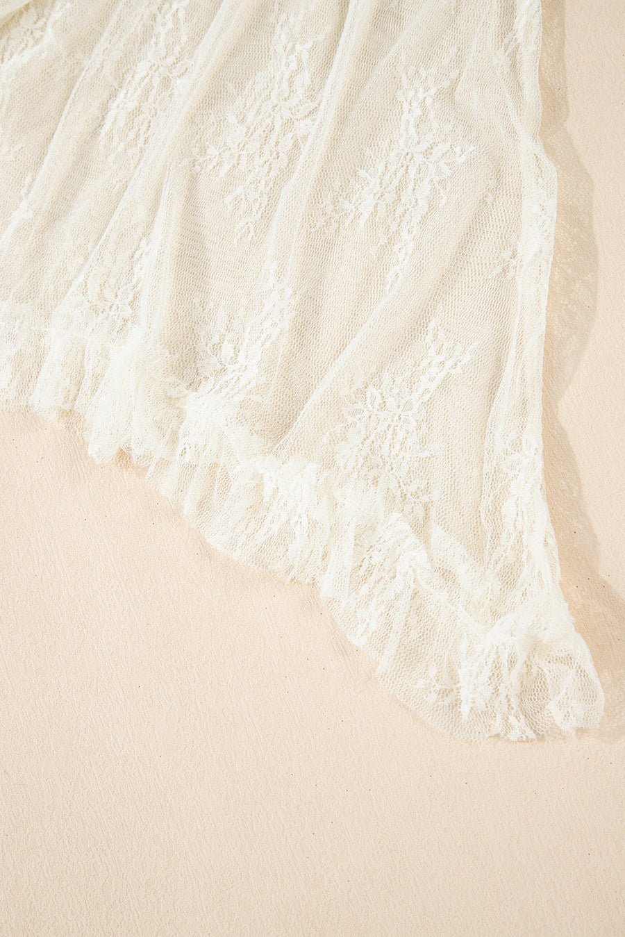 Beige Lace Cascading Tiered High-Waist Maxi Skirt
