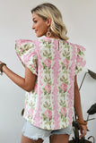 Pink Rose Layered Ruffle Short Sleeve Blouse