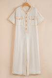 Button-Up Patchwork Pocket Short Sleeve Jumpsuit