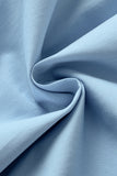 Sky Blue Color Block Ruffled Sleeve Frill V-Neck Short Sleeve Blouse