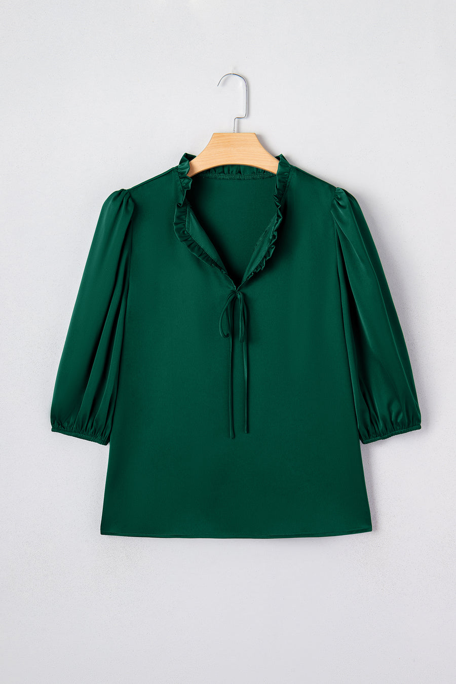 Frilled V-Neck Bow Detail 3/4 Sleeve Blouse- 2 Colors
