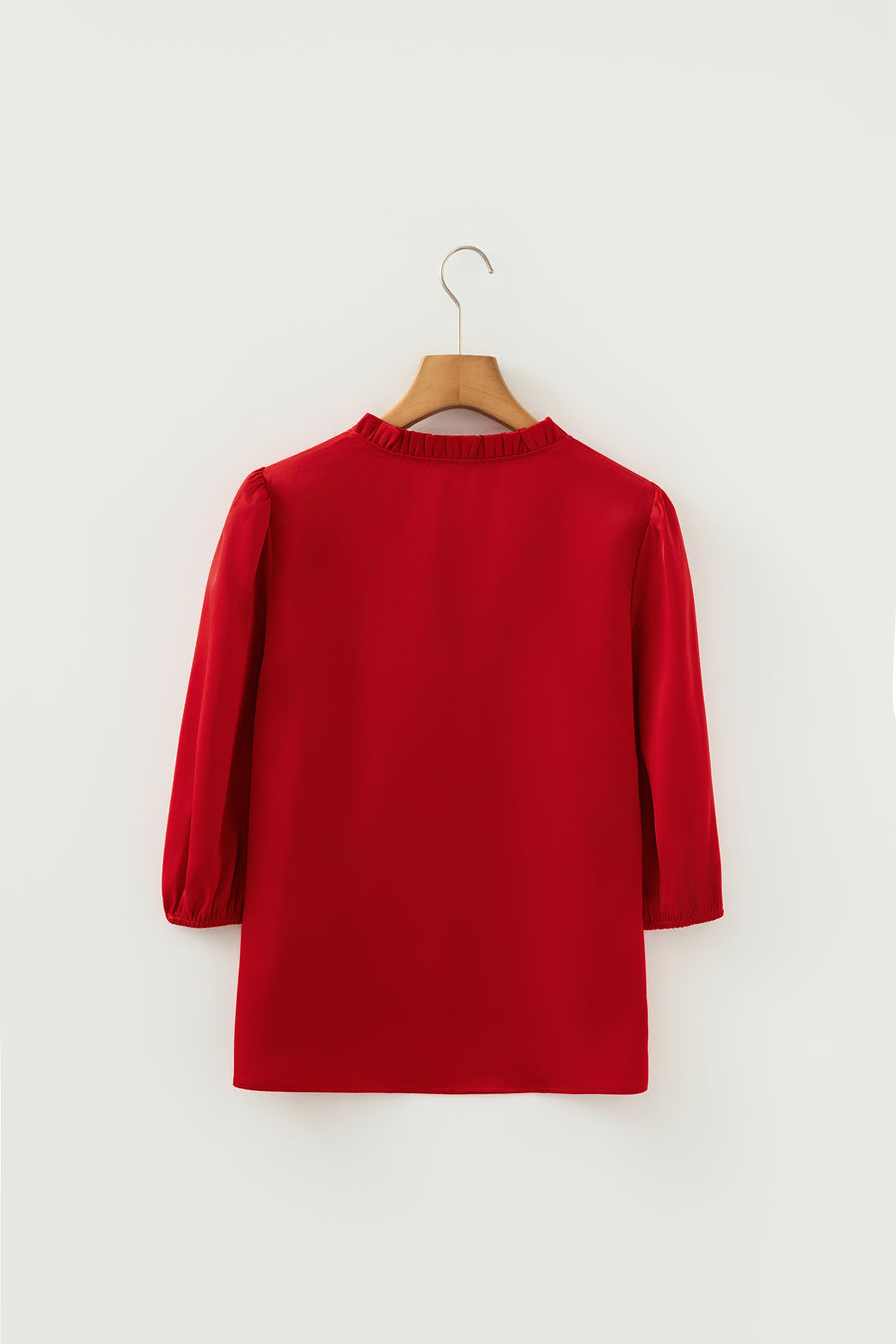 Frilled V-Neck Bow Detail 3/4 Sleeve Blouse- 2 Colors
